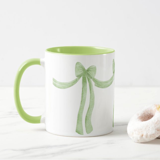 Satã de Fita Verde Elegante Parece Bonito Caneca M (Com Donut)