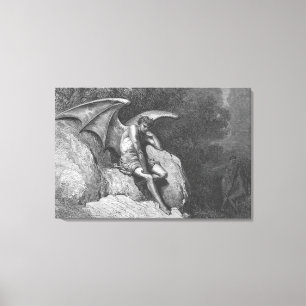 Satã que pensa a arte esticada das canvas