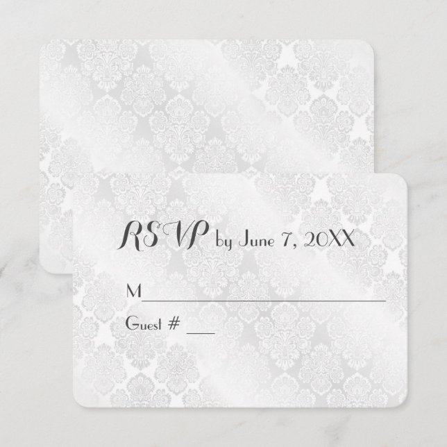 Satin Damask Branco Casamento RSVP (Frente/Verso)