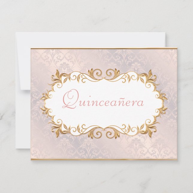 Satin Rosa e Dourado, Convite de Quinceanera (Frente)