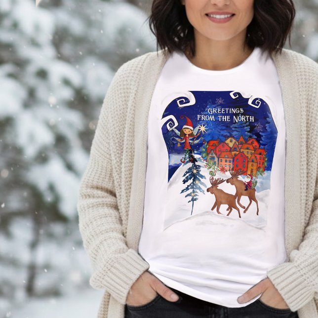 Saudação da Aldeia do Alce do Norte (Greeting from the North Moose Village Tri-Blend Shirt )
