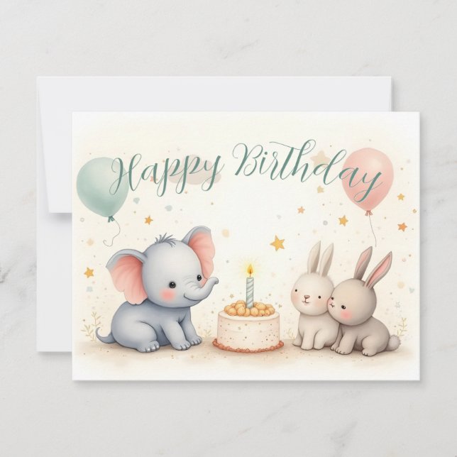 Saudação de Aniversário Fofa com Amigos Animais (Frente)
