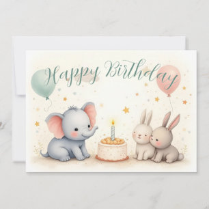 Saudação de Aniversário Fofa com Amigos Animais