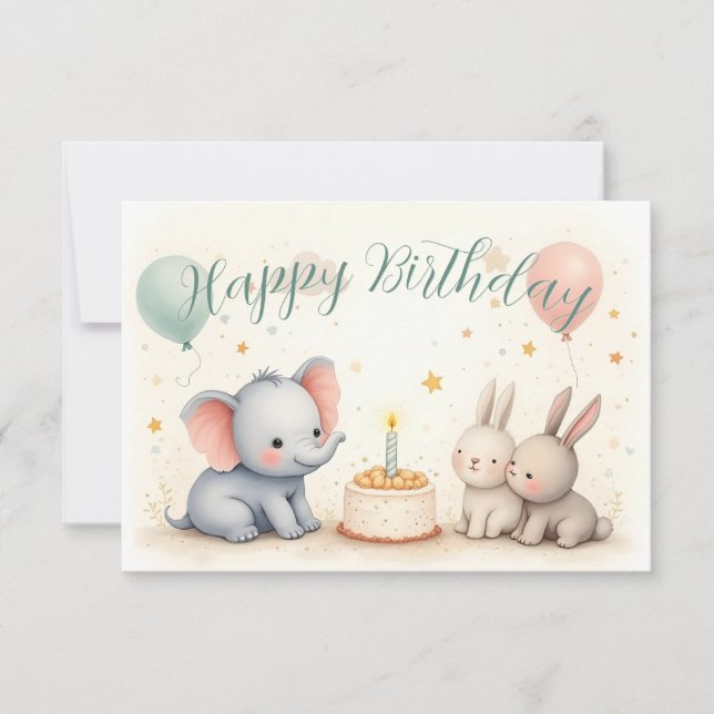 Saudação de Aniversário Fofa com Amigos Animais (Frente)