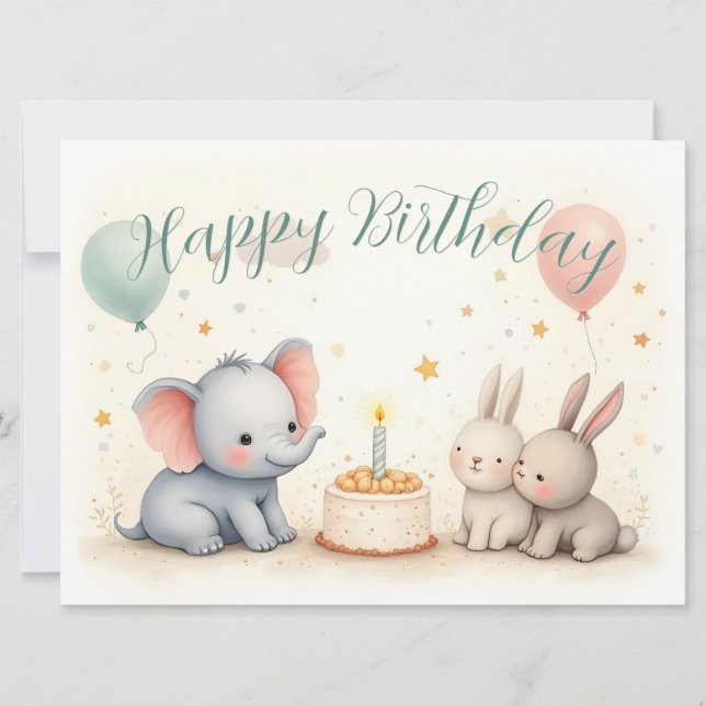 Saudação de Aniversário Fofa com Amigos Animais (Frente)