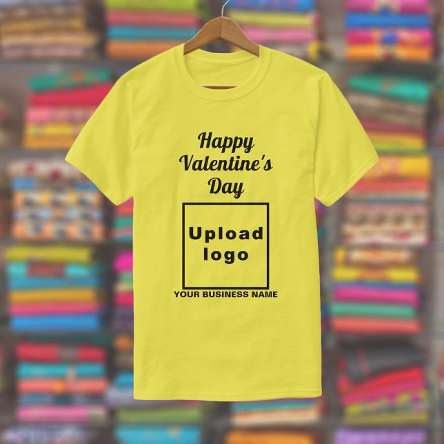 Saudação de Namorados de Negócios em Camisa Amarel (Yellow t-shirt with your business name and logo and with Happy Valentine's Day greeting.)