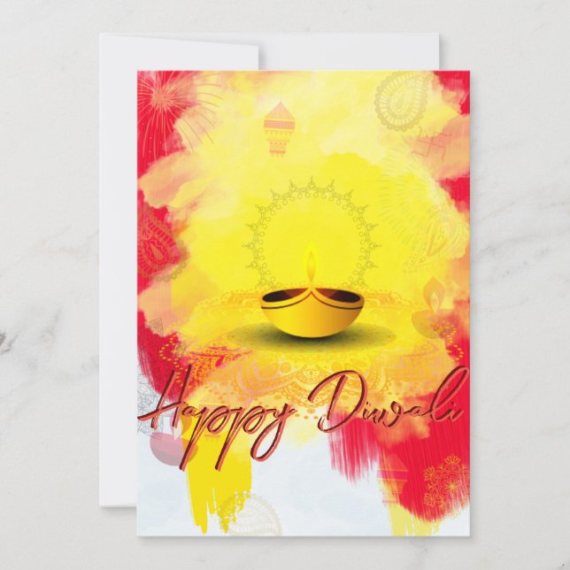 Saudação Diwali com Diya no Cartão de Férias de Or (Frente)