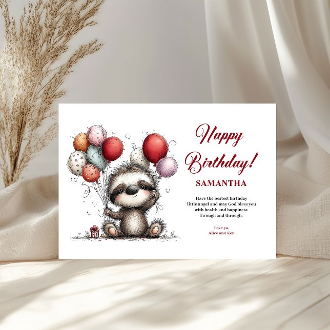 Saudações de aniversário com animais caprichosos e (Cute whimsical animals birthday party greeting card

)