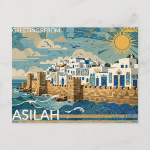 Saudações de Asilah, Marrocos Cartão Postal de Via