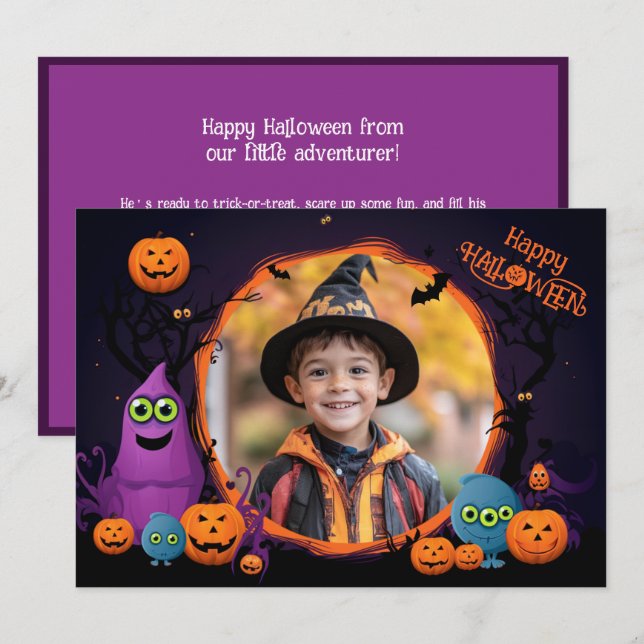 Saudações de Halloween com cartão com fotos person (Frente/Verso)