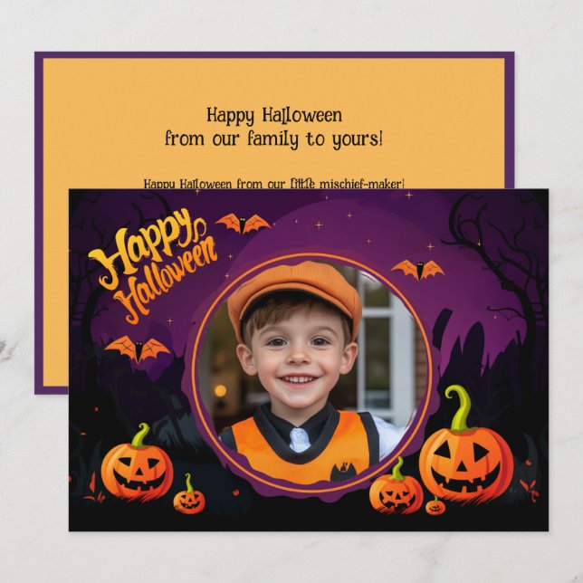 Saudações de Halloween com cartão com fotos person (Frente/Verso)