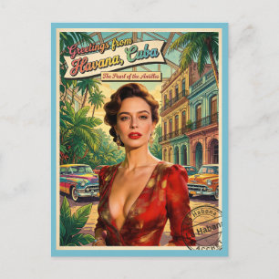 Saudações de Havana Cuba Cartão Postal Antigo