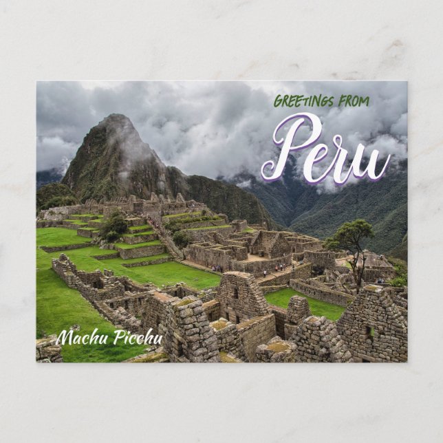 Saudações de Machu Picchu pelo cartão postal (Frente)
