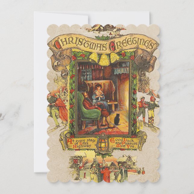 Saudações de Natal Vintage Cartão Postal Plano (Frente)