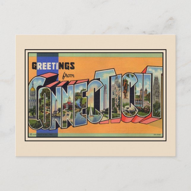 Saudações do Cartão Postal de Imagem do Connecticu (Frente)