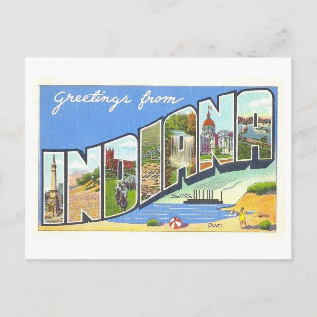 Saudações do Cartão postal de Indiana Vintage (Frente)