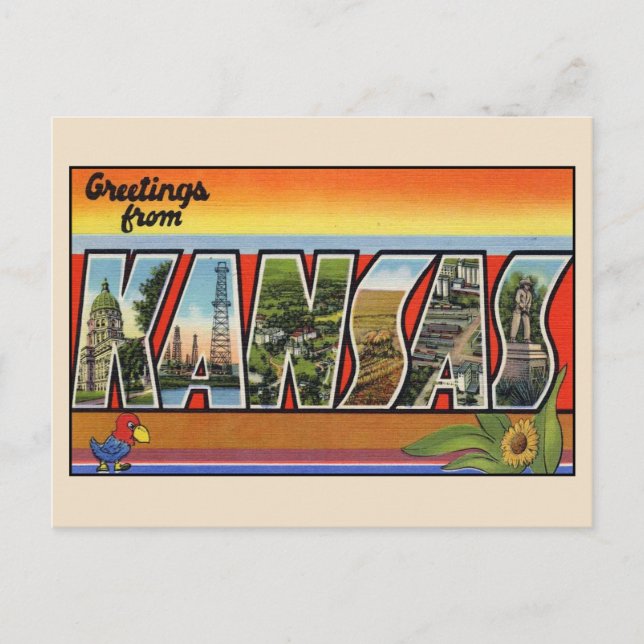 Saudações do Kansas - Cartão Postal de Letras Gran (Frente)