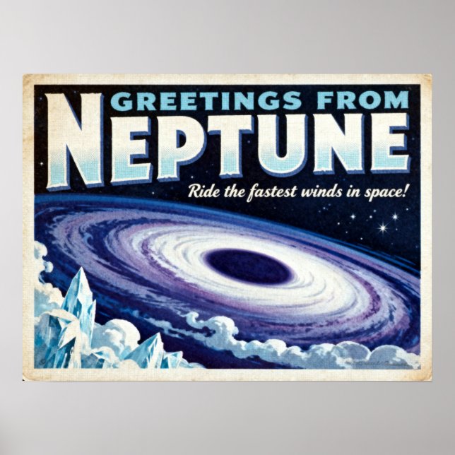 Saudações do Neptune Retro Sci-Fi Poster (Frente)