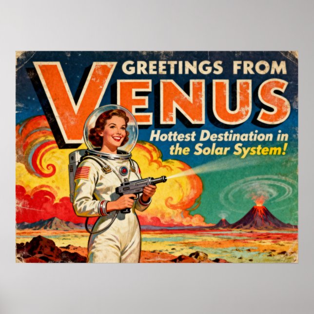Saudações do Poster de Venus Retro Sci-Fi (Frente)