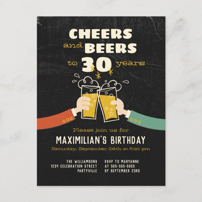 Saudações e Cervejas por 30 Anos Convite Retro (Frente)