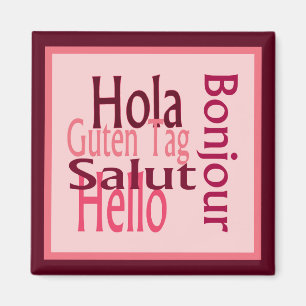 Saudações, imã de geladeira rosa