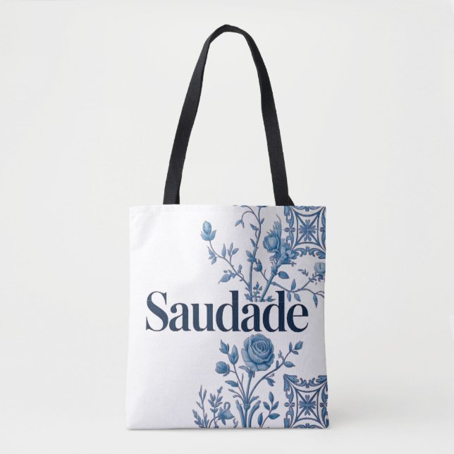 Saudade Portuguese Tote Bag – Blue Azulejo Floral  (Frente)