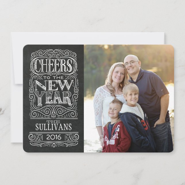 Saúde! Cartão com fotos de Ano Novo (Frente)
