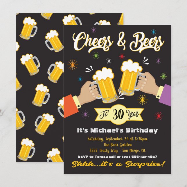 Saúde e Cervejas Convite de festas surpresa (Frente/Verso)