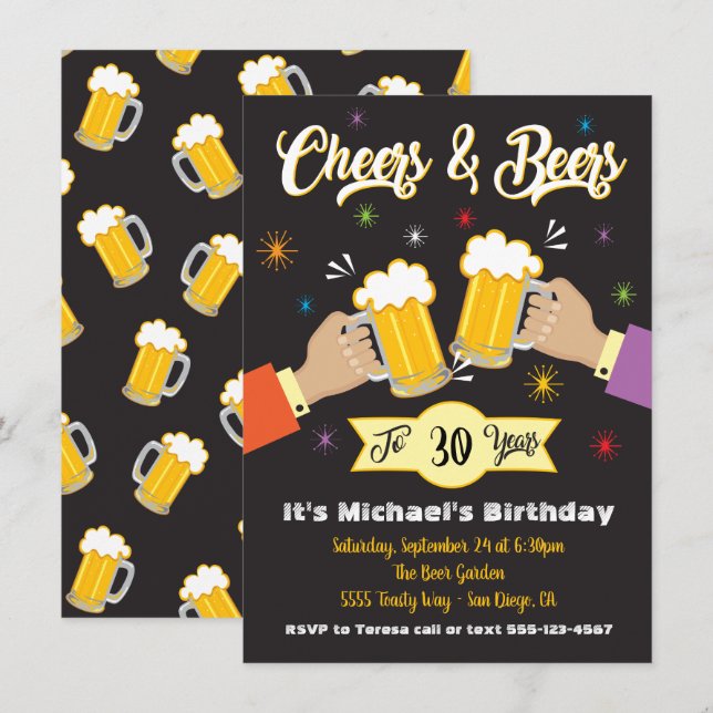 Saúde e Convite de aniversário de Cerveja (Frente/Verso)
