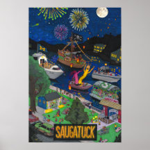 Saugatuck Night Poster (Pequeno 13" x 19")