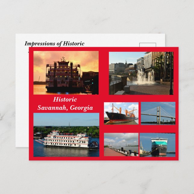 Savannah, cartão postal de feriado da Geórgia (Frente/Verso)