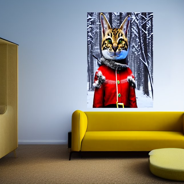 Savannah cat Papai Noel | AI Art Poster (Criador carregado)