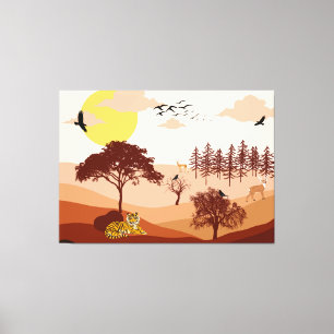 Savannah Nature Landscape Sunset Art Canvas Impres