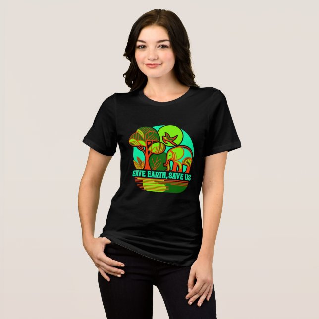 Save Earth Save Us Elephant Earth Day T-Shirt (Frente Completa)