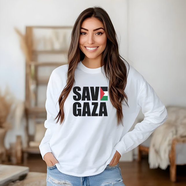 SAVE GAZA, manga de camiseta branca longa para mul (Criador carregado)