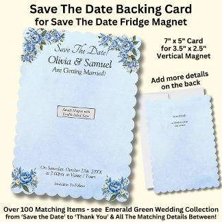 Save The Date - Blue Peony Magnet Backing Card
