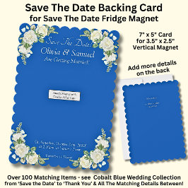Save The Date - Blue White Magnet Backing Card