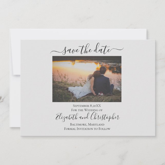Save The Date Elegante Formal Foto Cinza Claro  (Frente)