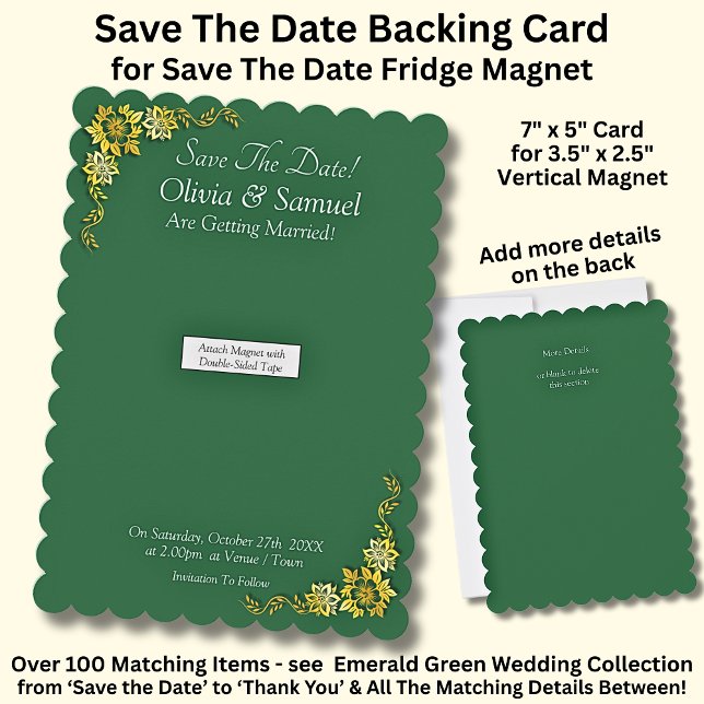Save The Date - Emerald & Gold Magnet Backing Card (Criador carregado)