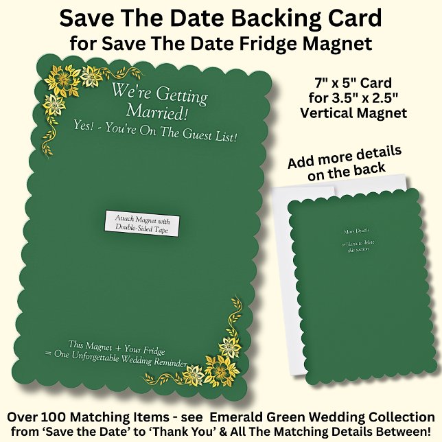Save The Date - Emerald & Gold Magnet Backing Card (Criador carregado)