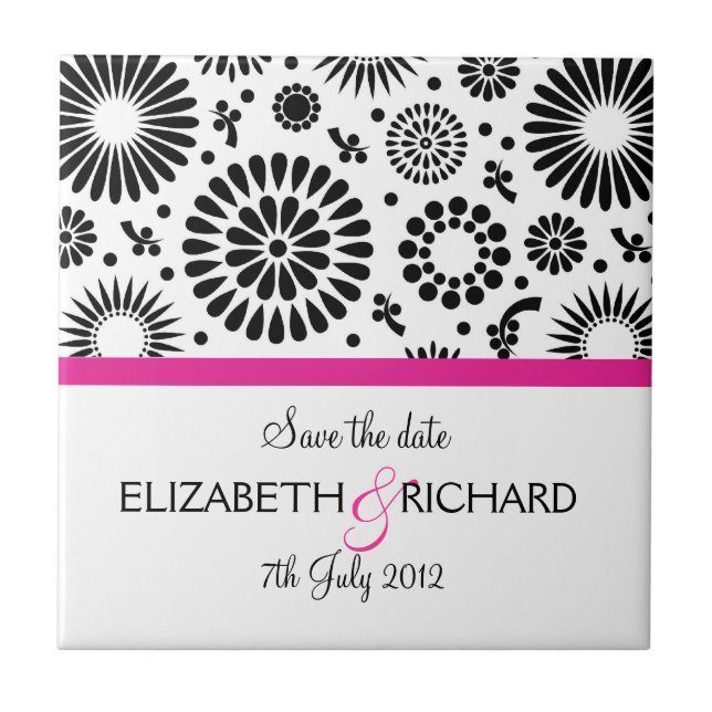 Save the Date Folk Black White Flower Boho Wedding (Frente)