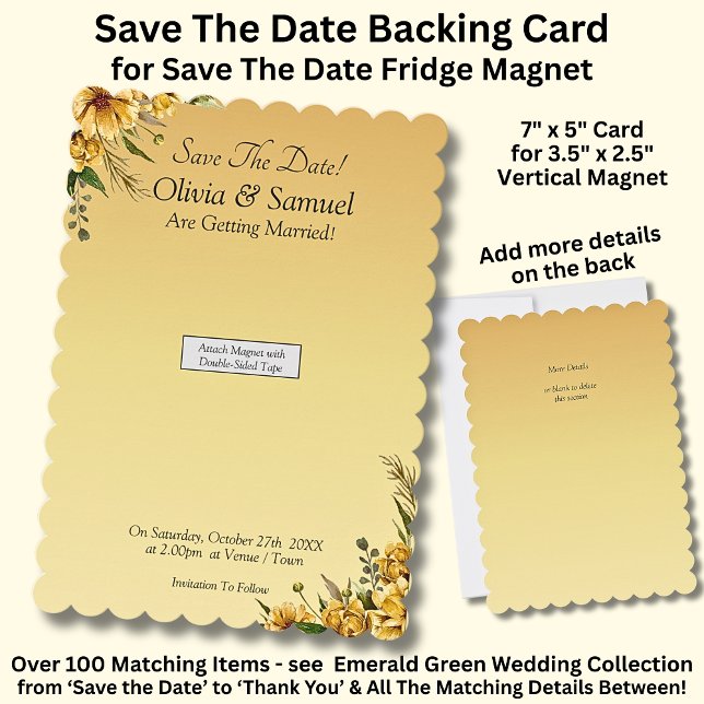 Save The Date - Golden Flowers Magnet Backing Card (Criador carregado)