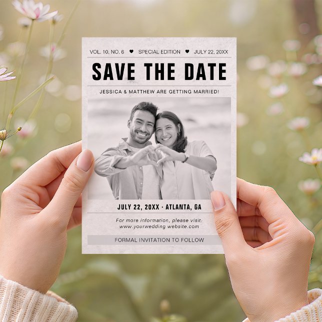 Save the Date Newspaper Template Photo Grunge (Criador carregado)