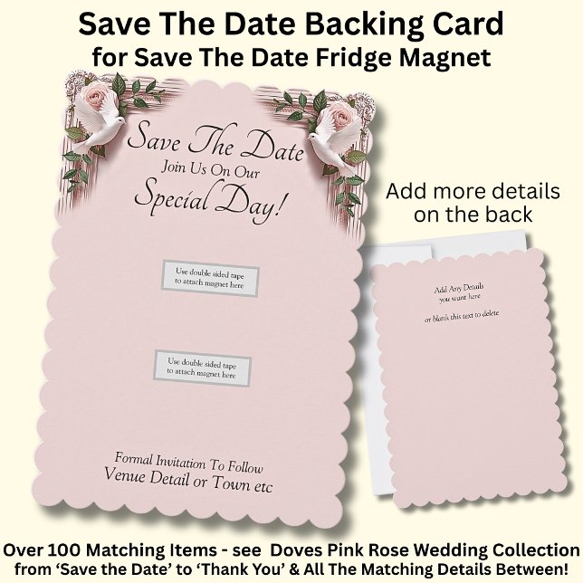 Save The Date, see matching Magnet Dove Pink Roses (Criador carregado)