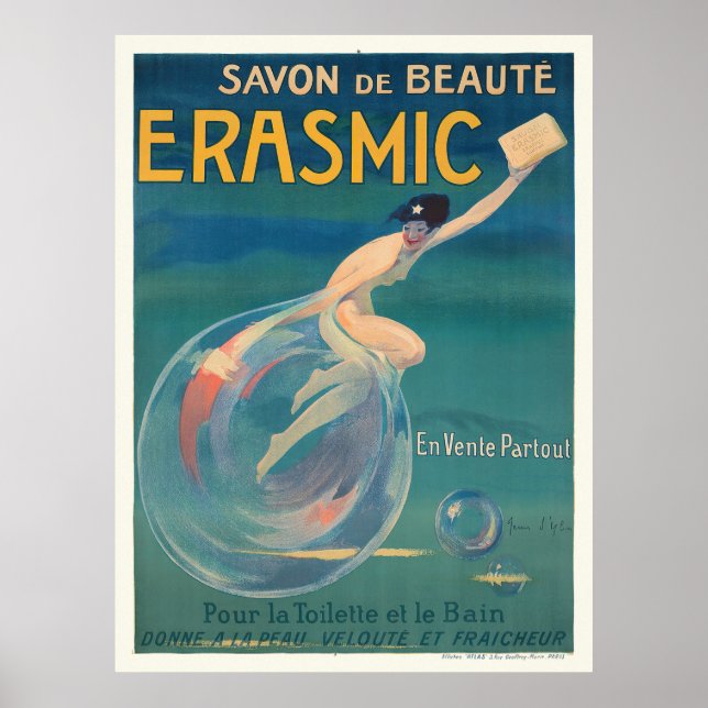 Savon De Beauté Erasmic França Poster vintage 1912 (Frente)