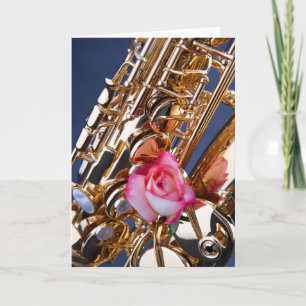 Saxofone e Cartão de Saudação de Imagem Rosa Rosa