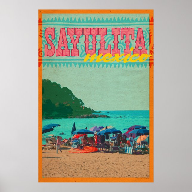 Sayulita Mexico Vintage Style Poster de viagens (Frente)