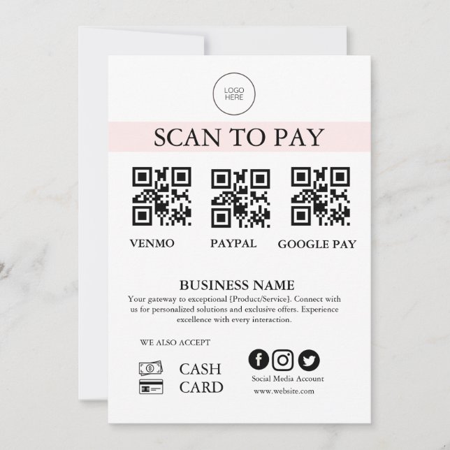 Scan to Pay Sign QR Code Payment Sign for Small Bu (Frente)