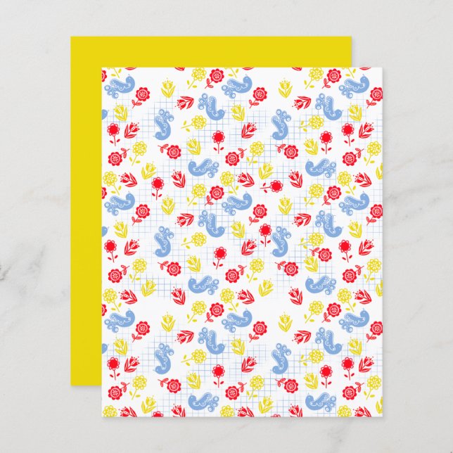 Scandi Blue Bird Red Yellow Flower Book (Frente/Verso)