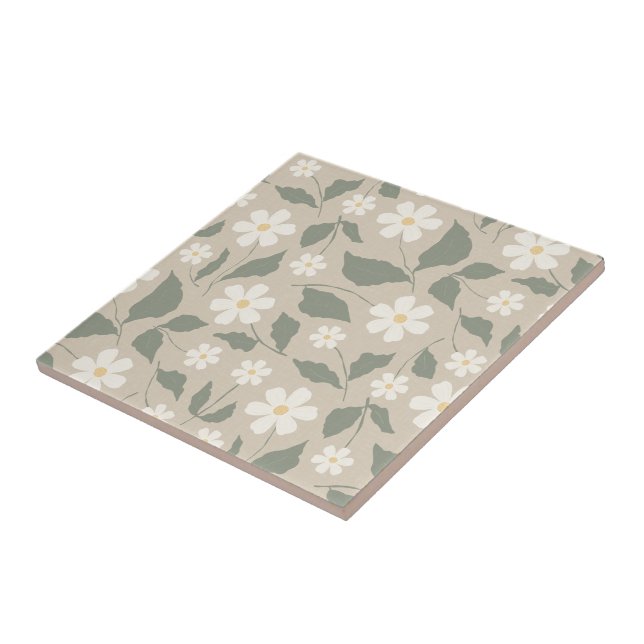Scandi Modern Daisy Floral Bege Macio & Verde (Lateral)